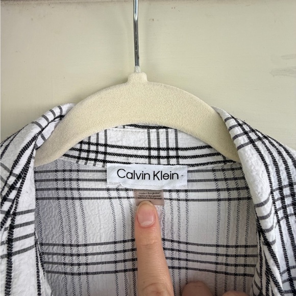 Calvin Klein Beige and Black Plaid Tie-Waist Shirt Dress - Picture 5 of 5